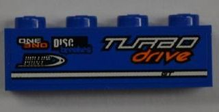 3010pb151R - Brick 1 x 4 with 'ONE', 'DISC breakers' and 'TURBO drive' Pattern Model Right Side (Sticker) - Set 8197