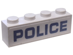 3010pb263 - Brick 1 x 4 with Blue 'POLICE' on White Background Pattern, Full Length of Brick - (Sticker) - Set 60176
