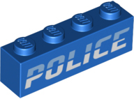 3010pb332 - Brick 1 x 4 with Bright Light Blue and White 'POLICE' Pattern