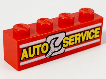 3010px5 - Brick 1 x 4 with 'AUTO SERVICE' and Wrench Pattern