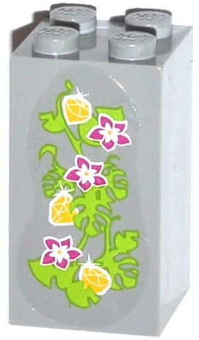 30145pb014a - Brick 2 x 2 x 3 with 3 Magenta Flowers, 3 Yellow Gems and Leaves on Transparent Background Pattern (Sticker) - Set 41033