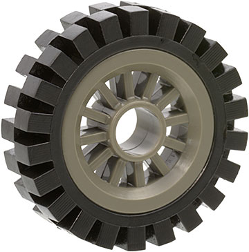 30155c01 - Wheel Spoked 2 x 2 with Pin Hole with Black Tire 24mm D. x 8mm Offset Tread - Interior Ridges (30155 / 3483)