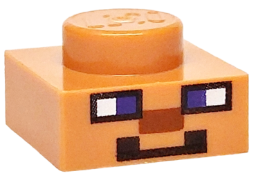 3024pb028 - Plate 1 x 1 with Dark Purple and White Squares, Dark Orange Rectangle and Pixelated Dark Brown Smile Pattern (Minecraft Micromob Steve Face)