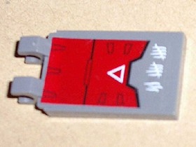 30350apb002 - Tile, Modified 2 x 3 with 2 Clips Angled with Red Armor with White Triangle Pattern (Sticker) - Set 7701