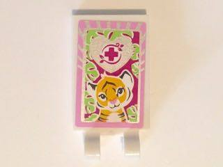 30350bpb039 - Tile, Modified 2 x 3 with 2 Clips with Bright Light Orange Tiger, Magenta Cross, Bright Pink Border Pattern (Sticker) - Set 41058