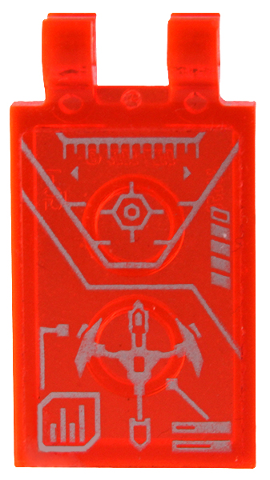 30350bpb141 - Tile, Modified 2 x 3 with 2 Open O Clips with Silver Nexo Knights Head-Up Display (HUD) with Control Panel Pattern (Sticker) - Set 70361