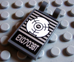 30350cpb008 - Tile, Modified 2 x 3 with 2 U Clips with Target and Silver 'EXO703BT' Pattern (Sticker) - Set 8113