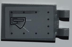 30350cpb013 - Tile, Modified 2 x 3 with 2 U Clips with Safe Door with Handle Pattern (Sticker) - Set 8199