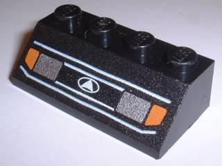 3037px1W - Slope 45 2 x 4 with Silver Headlights, Orange Signal Lights, and White Lines Pattern