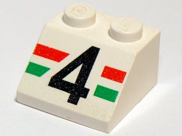 3039pb006 - Slope 45 2 x 2 with Number 4 and Red and Green Stripes Pattern
