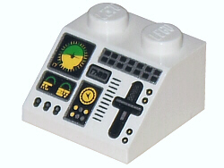 3039pb045 - Slope 45 2 x 2 with Aircraft Green and Yellow Horizon Indicator, Controls, Black Buttons, Silver Slider and Switches Pattern