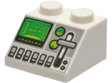 3039pb143 - Slope 45 2 x 2 with Green Control Screen, Gauges, Light Bluish Gray Lever and Silver Buttons Pattern