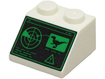 3039pb152 - Slope 45 2 x 2 with Black and Green Control Screen with Radar, Lines, Dinosaur and Warning Sign Pattern