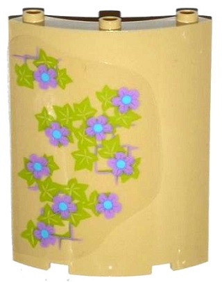 30562pb028L - Cylinder Quarter 4 x 4 x 6 with Lavender and Medium Blue Flowers, Leaves and Brick Wall Pattern on Left (Sticker) - Set 41051