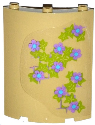 30562pb028R - Cylinder Quarter 4 x 4 x 6 with Lavender and Medium Blue Flowers, Leaves and Brick Wall Pattern on Right (Sticker) - Set 41051
