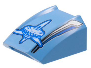 30602pb001 - Slope, Curved 2 x 2 Lip with White Shark, Silver Stripes Pattern