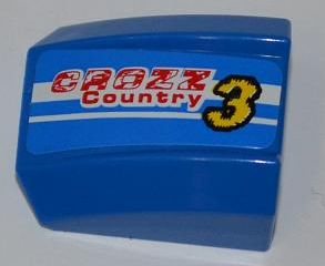 30602pb054L - Slope, Curved 2 x 2 Lip with 'CROZZ Country', Yellow Number '3' and 2 White Lines Pattern Model Left Side (Sticker) - Set 8126