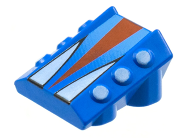 30603pb03 - Brick, Modified 2 x 2 No Studs, Sloped with 6 Side Pistons Raised and Red and White Triangles Pattern
