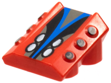 30603pb09 - Brick, Modified 2 x 2 No Studs, Sloped with 6 Side Pistons Raised and Silver, Black, and Blue Pattern