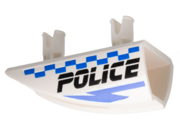 30647pb01 - Vehicle, Fairing 1 x 4 Side Flaring Intake with 2 Pins with Black 'POLICE', Blue Lightning Bolt, and Checkered Pattern Model Left Side