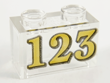 3065pb16 - Brick 1 x 2 without Bottom Tube with Gold '123' Pattern