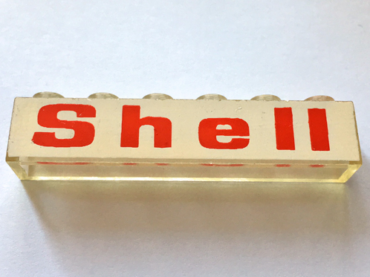 3067pb03 - Brick 1 x 6 without Bottom Tubes with Red 'Shell' on White Background Pattern