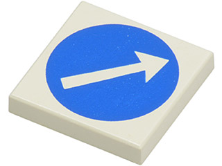 3068p50 - Tile 2 x 2 with White Arrow in Blue Circle Pattern