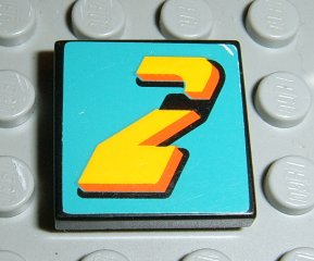 3068pb0027 - Tile 2 x 2 with Number 2 Yellow on Turquoise Background Pattern (Sticker) - Set 8202