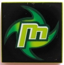 3068pb0055 - Tile 2 x 2 with Lowercase Letter m and Green Swirl on Black Background Pattern