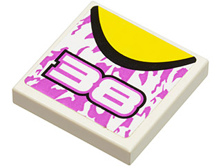 3068pb0146 - Tile 2 x 2 with '38', Top Black and Yellow Curve Pattern (Sticker) - Set 8131
