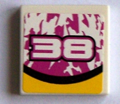 3068pb0147 - Tile 2 x 2 with '38', Bottom Black and Yellow Curve Pattern (Sticker) - Set 8131