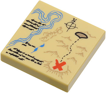 3068pb0148 - Tile 2 x 2 with Map River, Dark Tan Mountains, Handwriting and Red 'X' Pattern