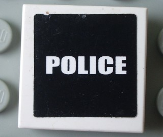 3068pb0308 - Tile 2 x 2 with White 'POLICE' on Black Background Pattern (Sticker) - Set 7236-1