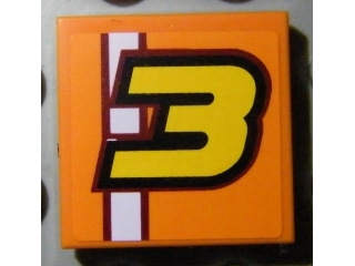 3068pb0429 - Tile 2 x 2 with Yellow Number 3 and White Stripe Pattern (Sticker) - Set 8304