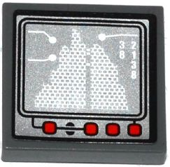 3068pb0880 - Tile 2 x 2 with White '38 2138' and Red Buttons on Silver Computer Screen Pattern (Sticker) - Set 70725