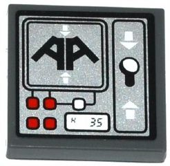 3068pb0881 - Tile 2 x 2 with Black 'AA', Red and White Buttons, 'K 35', Lever and White Arrows on Silver Background Pattern (Sticker) - Set 70725