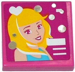 3068pb0915 - Tile 2 x 2 with Smiling Woman, White Heart and Silver Circles Pattern (Sticker) - Set 41093