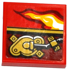 3068pb0997R - Tile 2 x 2 with Flame and Gold Mechanical Pattern Model Right Side (Sticker) - Set 70600