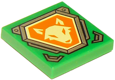 3068pb1063 - Tile 2 x 2 with Bright Light Yellow Fox Head on Orange Hexagonal Shield with Silver Border Pattern