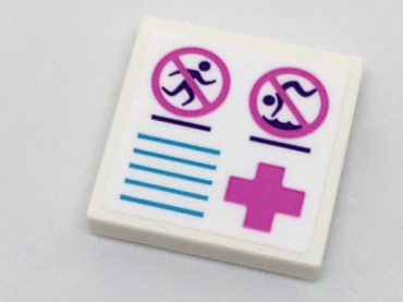 3068pb1085 - Tile 2 x 2 with No Running and No Diving Signs, Medium Azure Lines and Dark Pink Cross Pattern (Sticker) - Set 41313