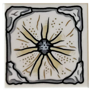 3068pb1097 - Tile 2 x 2 with Dark and Light Bluish Gray Stone Center and Edges, Tan and Dark Tan Radiating Lines Pattern (Mother Box Top)