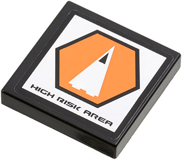 3068pb1118 - Tile 2 x 2 with 'HIGH RISK AREA' and Orange Hexagon with Black Border and White Triangle Pattern (Sticker) - Set 7690