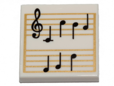 3068pb1291 - Tile 2 x 2 with Sheet Music, Black Treble Clef and Music Notes on Gold Staves Pattern