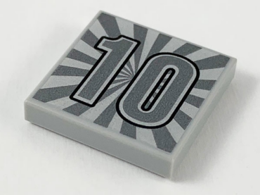 3068pb1321 - Tile 2 x 2 with Silver Number '10' and Radiating Beams Pattern