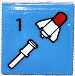 3068pb1427 - Tile 2 x 2 with Black Number 1 and White Missile Rocket Pattern (Sticker) - Set 70631