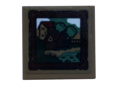 3068pb1469 - Tile 2 x 2 with Picture, Wood Frame, Trees, Houses and Stream Pattern (Sticker) - Set 40410
