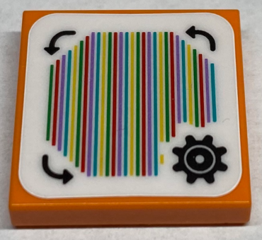 3068pb1533 - Tile 2 x 2 with Super Mario Scanner Code Customization Time Block, Gear and Curved Arrows, Zigzag Corner Pattern (Sticker) - Set 71380