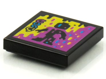 3068pb1567 - Tile 2 x 2 with BeatBit Album Cover - Black Minifigure in Yellow and Purple Splotches Pattern