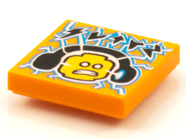 3068pb1598 - Tile 2 x 2 with BeatBit Album Cover - Minifigure Head with Headphones and Lightning Bolts Electricity Pattern
