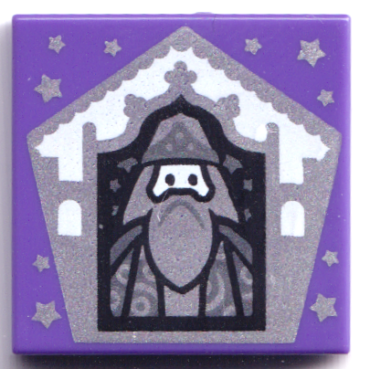 3068pb1742 - Tile 2 x 2 with HP Chocolate Frog Card Albus Dumbledore Silver Pattern